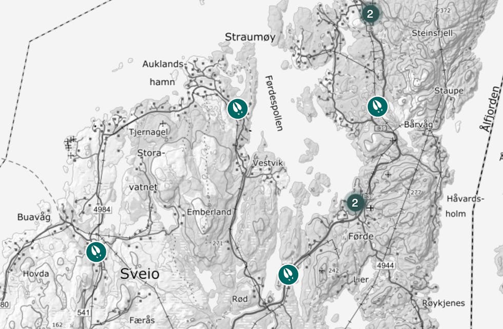 Oversiktskart over ulukker med vilt og motokøyretøy i Sveio. 