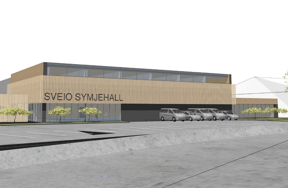 Skisseprosjekt for svømmehall i Sveio mellom Vigdartun og fotballbane, som vart presentert i fjor. 
SKISSE: Vikanes Bungum Arkitekter AS