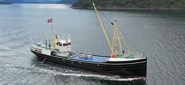 Den verna fraktebåten «Nyborg» kjem til Valevåg for å selja juletre fredag.
