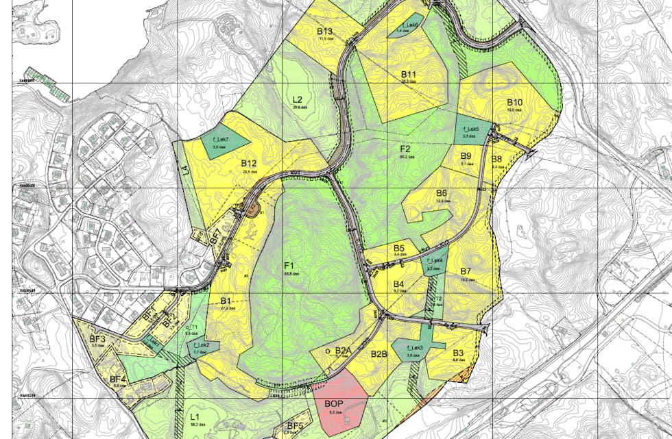 Kartdelen av områdeplanen som kommunestyret ba om å få endra for to år sidan, såg slik ut.						                   ILLUSTRASJON: SVEIO KOMMUNE