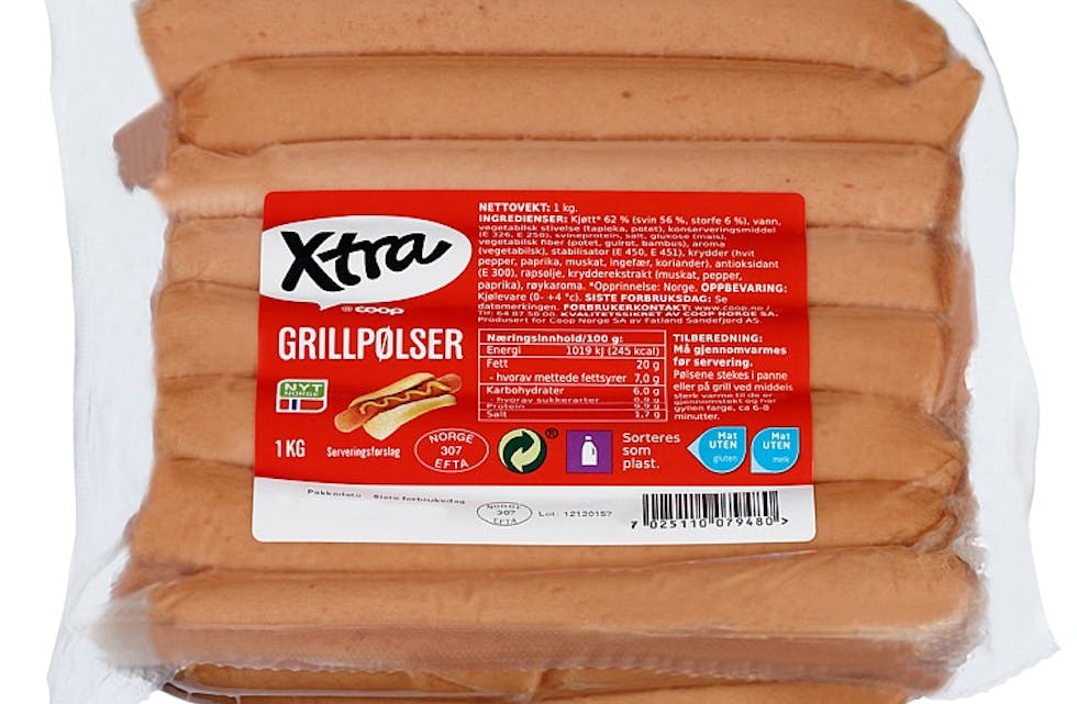 Coop kallar tilbake Xtra grillpølser på grunn av mistanke om listeria i produktet. FOTO: ØRN E. BORGEN / NTB / NPK